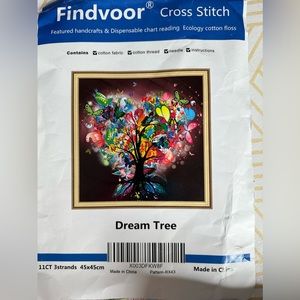Rare DREAM TREE Cross Stitch 11 Ct 3 Strands 45x45cm Boho Colorful Findvoor HTF